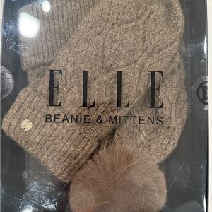 Elle Tan Knit Beanie & Mittens Set